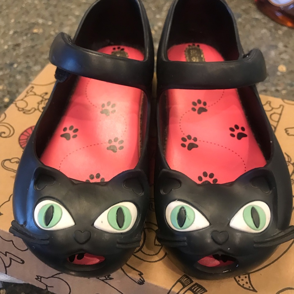 Mini Melissa black kitty Mary Jane sz 9 GUC